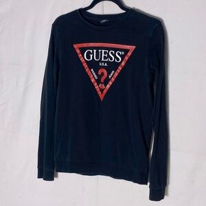 5/$25 Guess Black Vintage Feel Long Sleeve Crew Neck Logo T Shirt 16